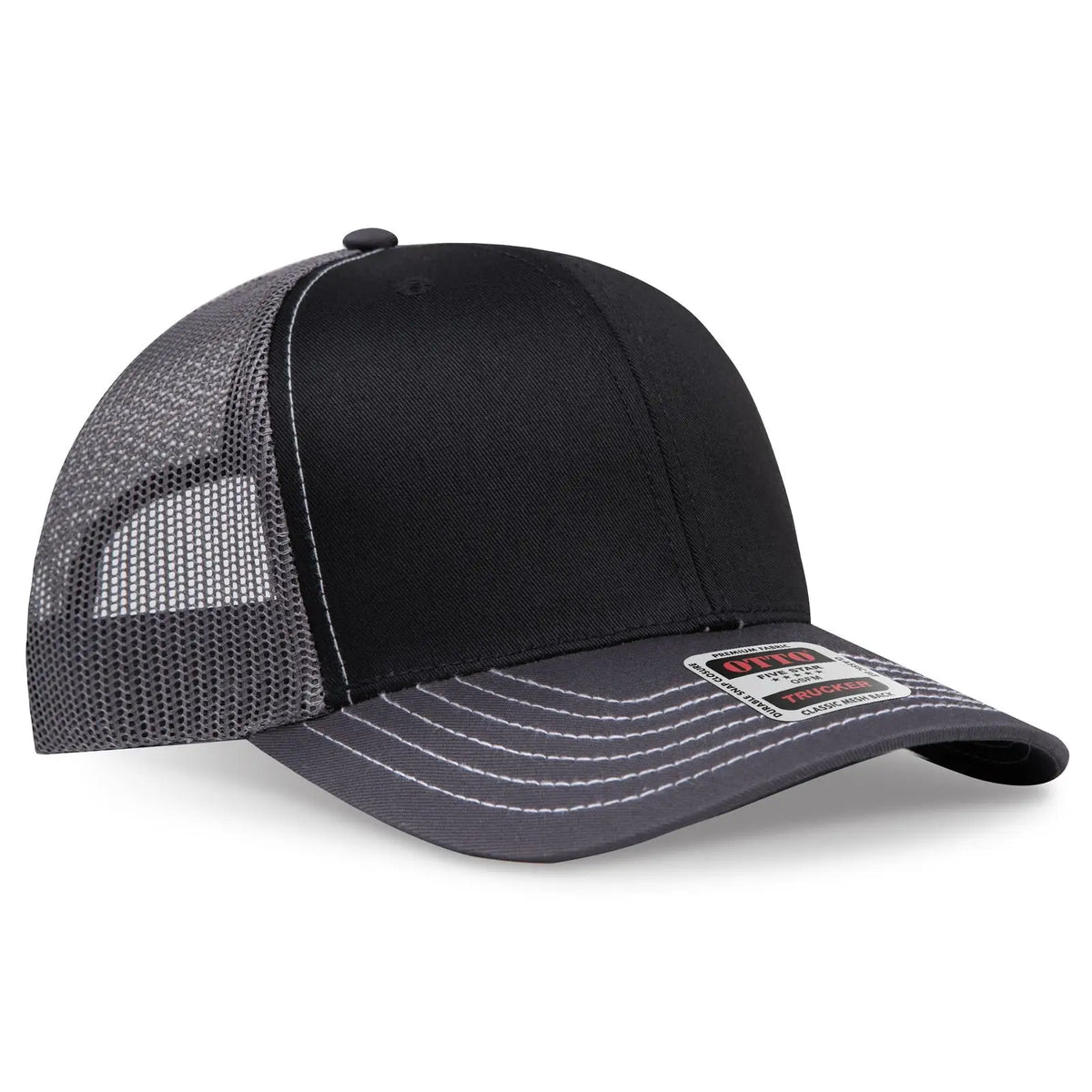 Otto 112-1 6 Panel Mid Profile Mesh Back Trucker Cap - Ch.gry/blk/ch.gry - 7 3/8’’ - 5/8’’
