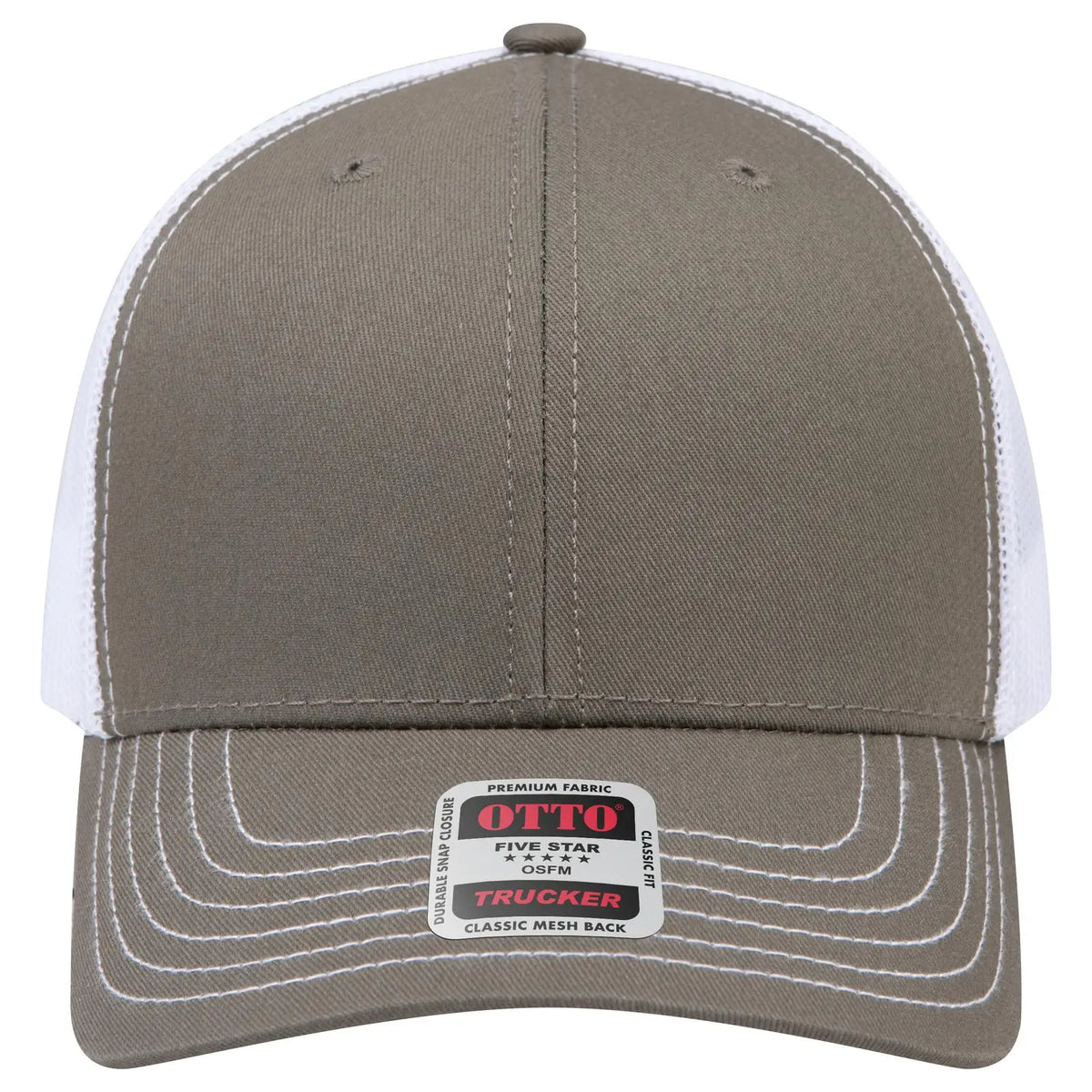 Otto 112-1 6 Panel Mid Profile Mesh Back Trucker Cap - Ol.grn/ol.grn/wht - 7 3/8’’ - 5/8’’