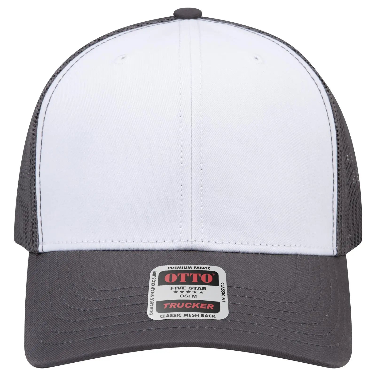 Otto 112-1 6 Panel Mid Profile Mesh Back Trucker Cap - Ch.gry/wht/ch.gry - 7 3/8’’ - 5/8’’