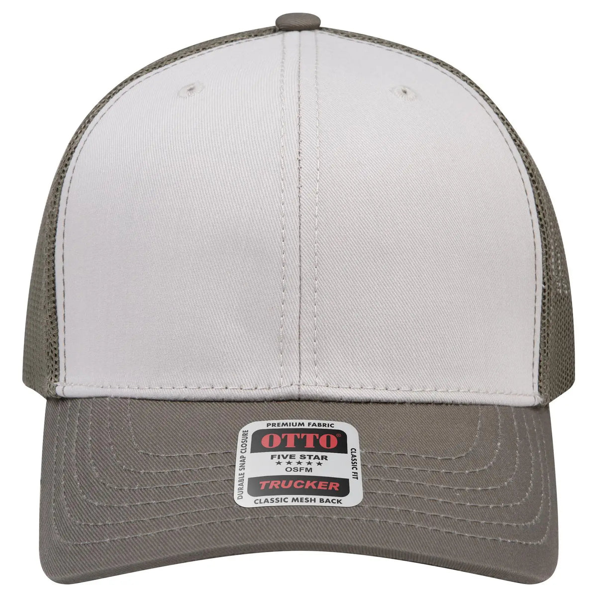 Otto 112-1 6 Panel Mid Profile Mesh Back Trucker Cap - Ol.grn/lt.khk/ol.grn - 215221- / 7 3/8’’ - 5/8’’