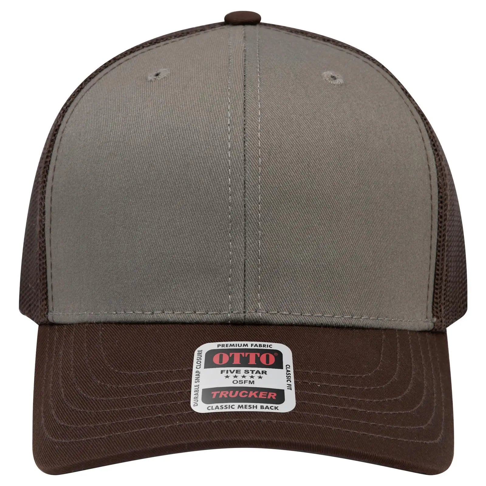 Otto 112-1 6 Panel Mid Profile Mesh Back Trucker Cap - Dk.brn/ol.grn/dk.brn - 7 3/8’’ - 5/8’’