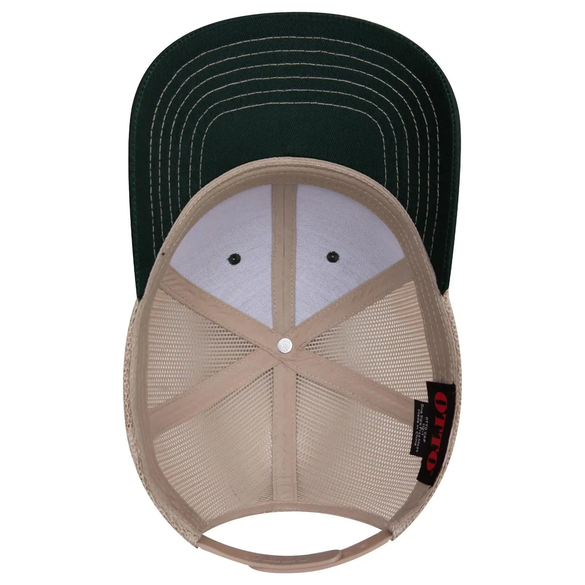 Otto 112-1 6 Panel Mid Profile Mesh Back Trucker Cap - Dk.grn/dk.grn/kha - 7 3/8’’ - 5/8’’