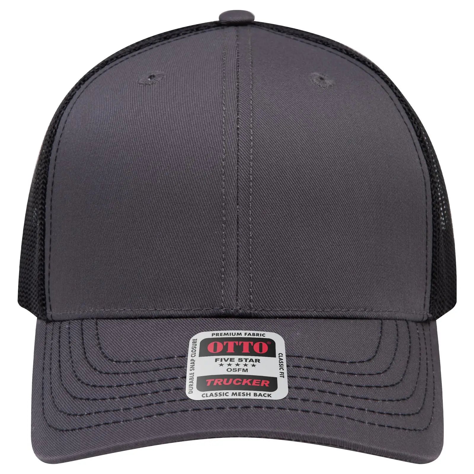 Otto 112-1 6 Panel Mid Profile Mesh Back Trucker Cap - Ch.gry/ch.gry/blk - 7 3/8’’ - 5/8’’