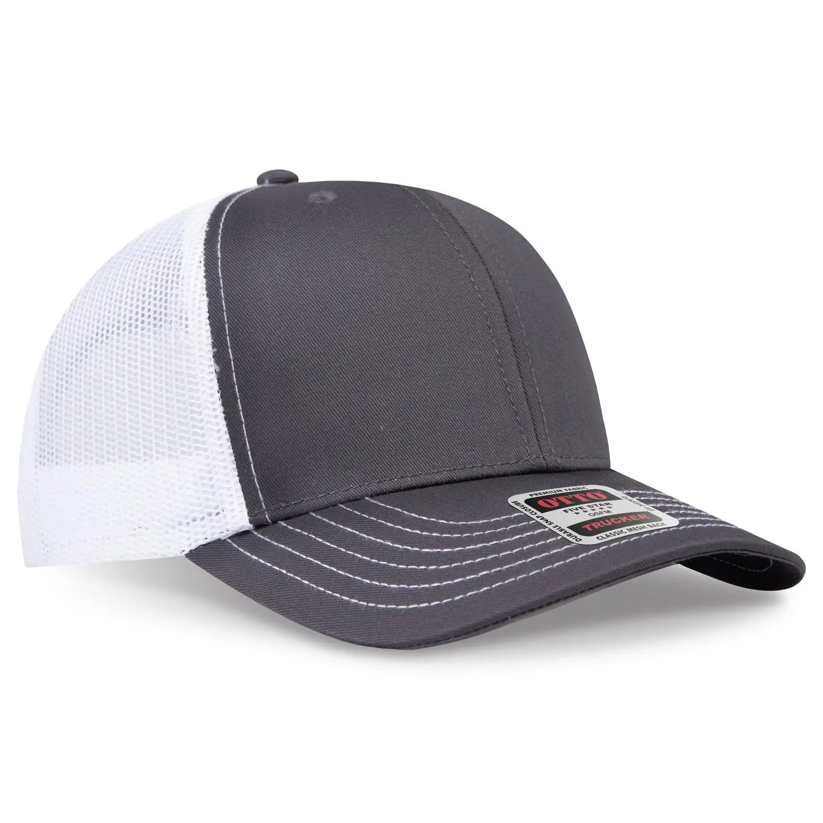 Otto 112-1 6 Panel Mid Profile Mesh Back Trucker Cap - Ch.gry/ch.gry/wht - 7 3/8’’ - 5/8’’