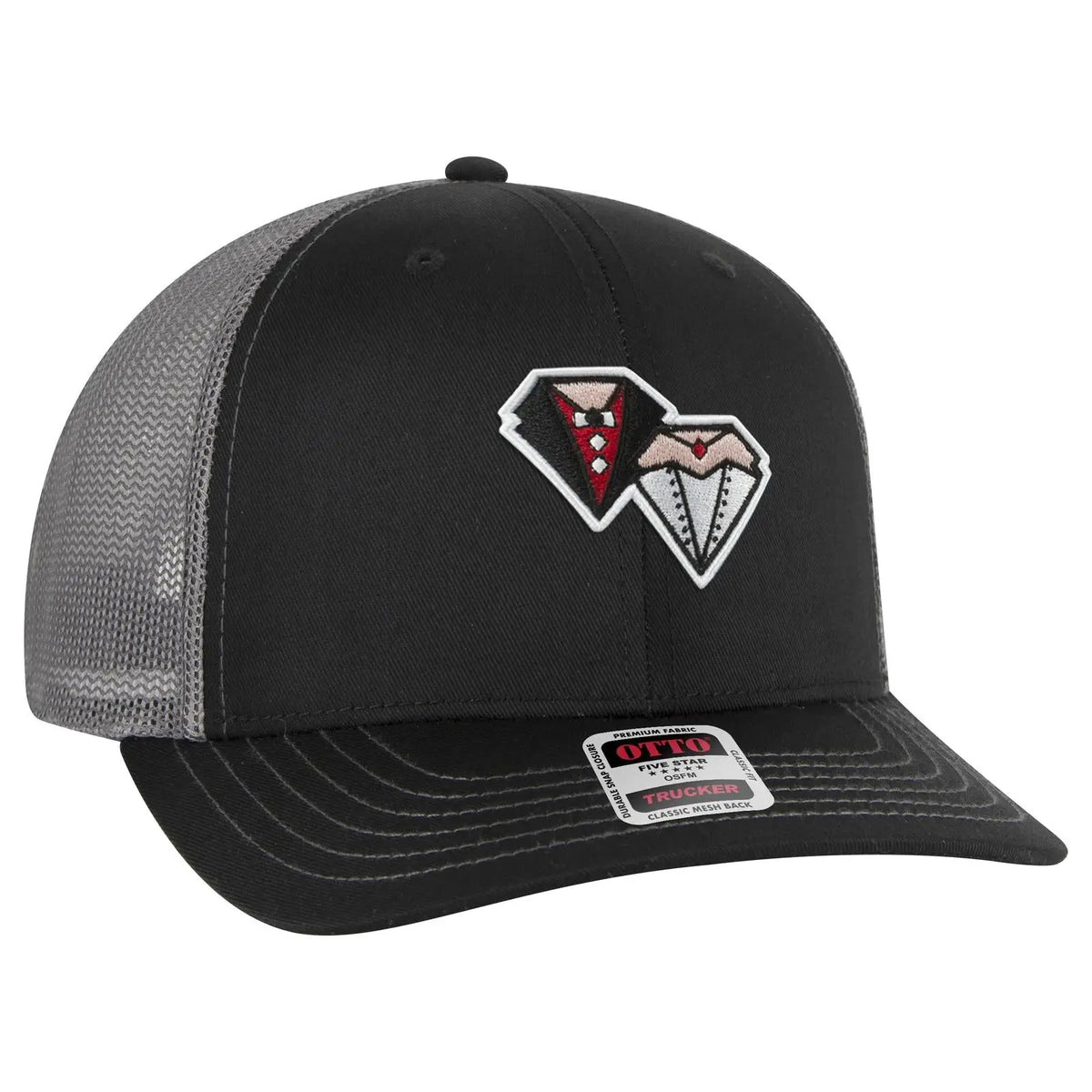 Otto 112-1 6 Panel Mid Profile Mesh Back Trucker Cap - Blk/ch.gry/ch.gry - 7 3/8’’ - 5/8’’