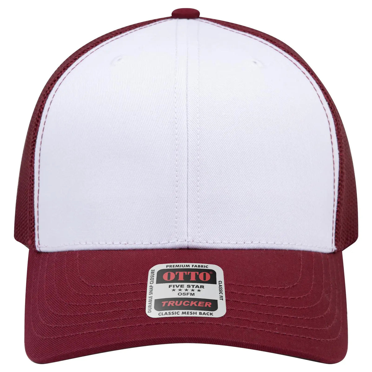 Otto 112-1 6 Panel Mid Profile Mesh Back Trucker Cap - Burg.marn/wht/bur.marn - 7 3/8’’ - 5/8’’