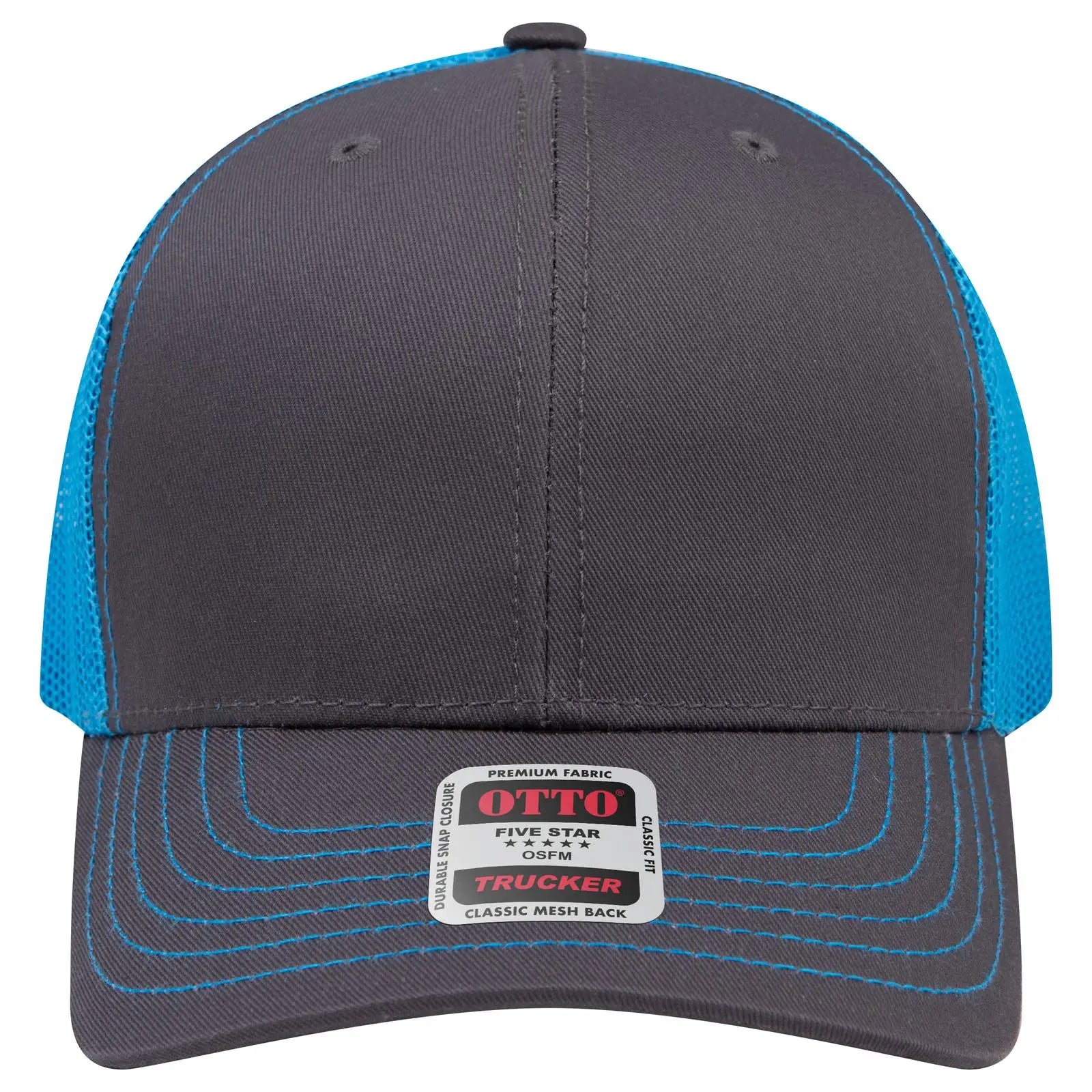 Otto 112-1 6 Panel Mid Profile Mesh Back Trucker Cap - Ch.gry/ch.gry/n.blu - 7 3/8’’ - 5/8’’