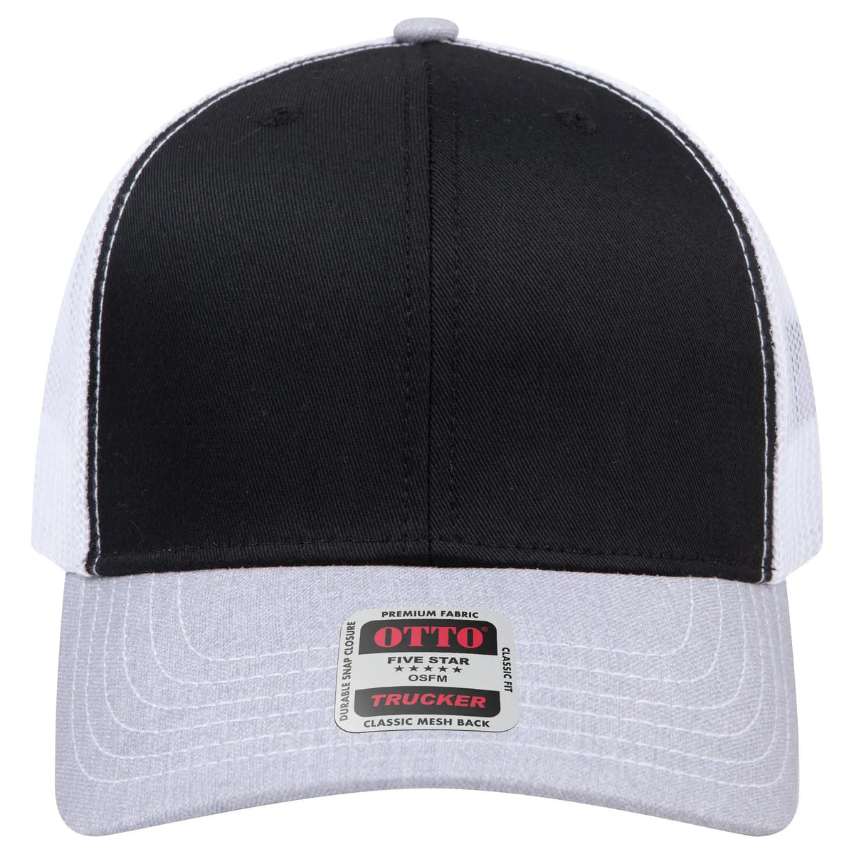 Otto 112-1 6 Panel Mid Profile Mesh Back Trucker Cap - Heathergray/black/white - 7 3/8’’ - 5/8’’