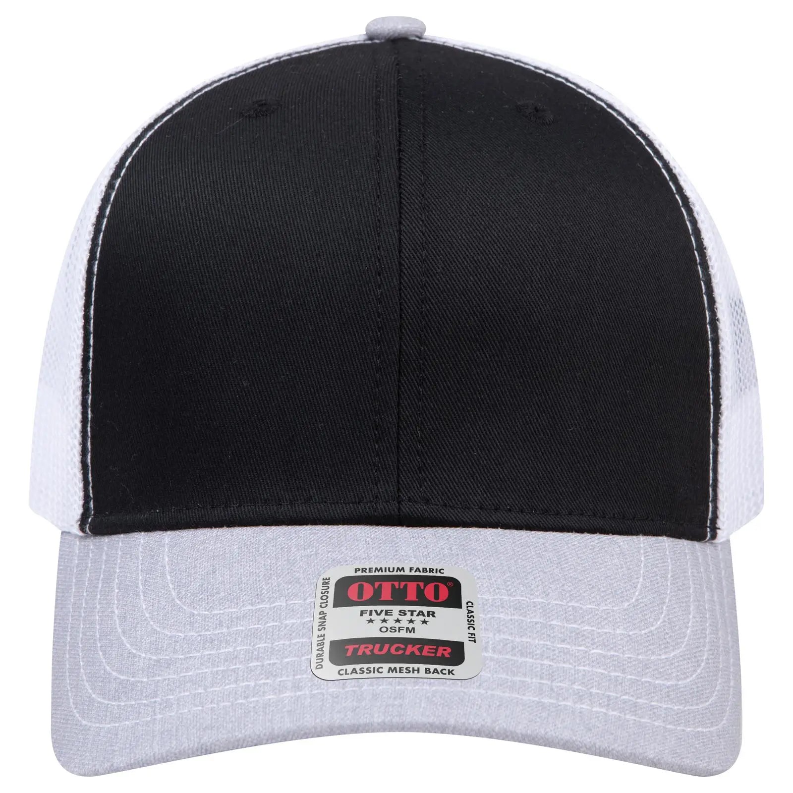 Otto 112-1 6 Panel Mid Profile Mesh Back Trucker Cap - Heathergray/black/white - 7 3/8’’ - 5/8’’