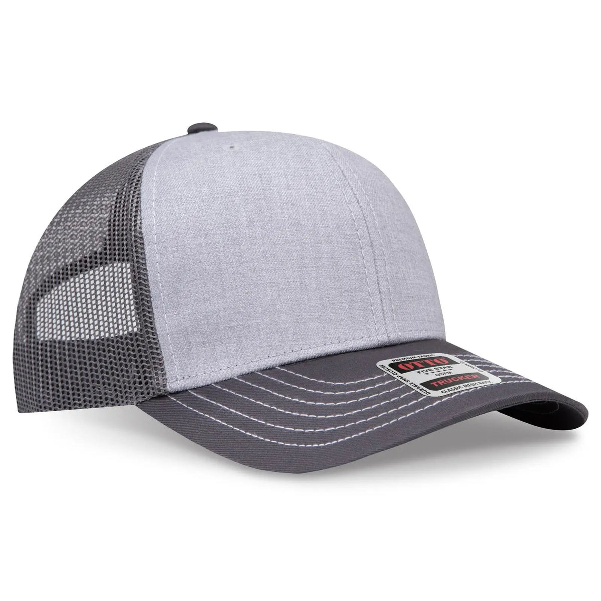 Otto 112-1 6 Panel Mid Profile Mesh Back Trucker Cap - Charcoalgray/heathergray/charcoalgray - 7 3/8’’ - 5/8’’