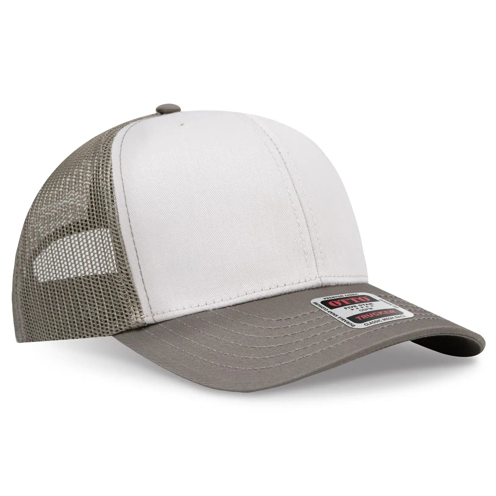 Otto 112-1 6 Panel Mid Profile Mesh Back Trucker Cap - Ol.grn/lt.khk/ol.grn - 215221- / 7 3/8’’ - 5/8’’