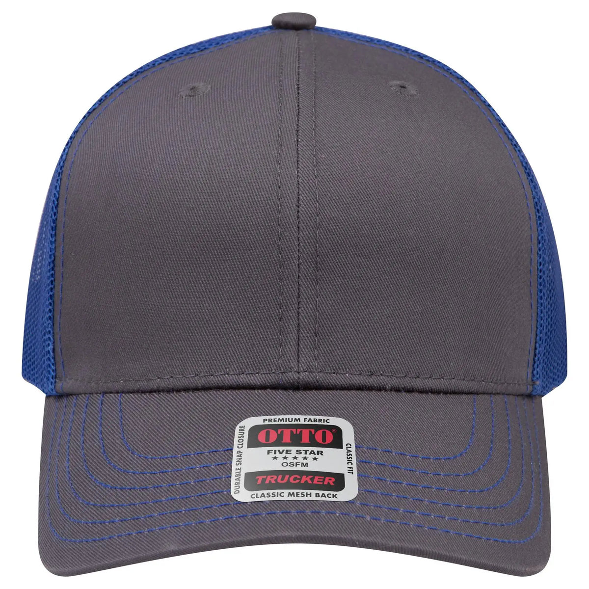 Otto 112-1 6 Panel Mid Profile Mesh Back Trucker Cap - Ch.gry/ch.gry/ryl - 7 3/8’’ - 5/8’’