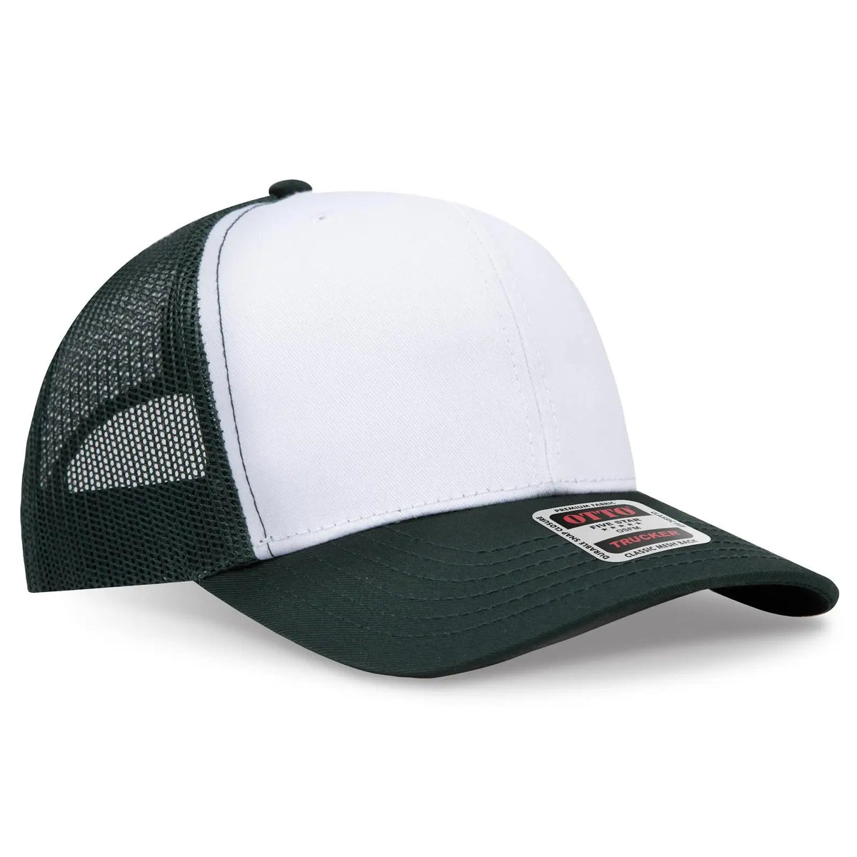 Otto 112-1 6 Panel Mid Profile Mesh Back Trucker Cap - Dk.grn/wht/dk.grn - 7 3/8’’ - 5/8’’