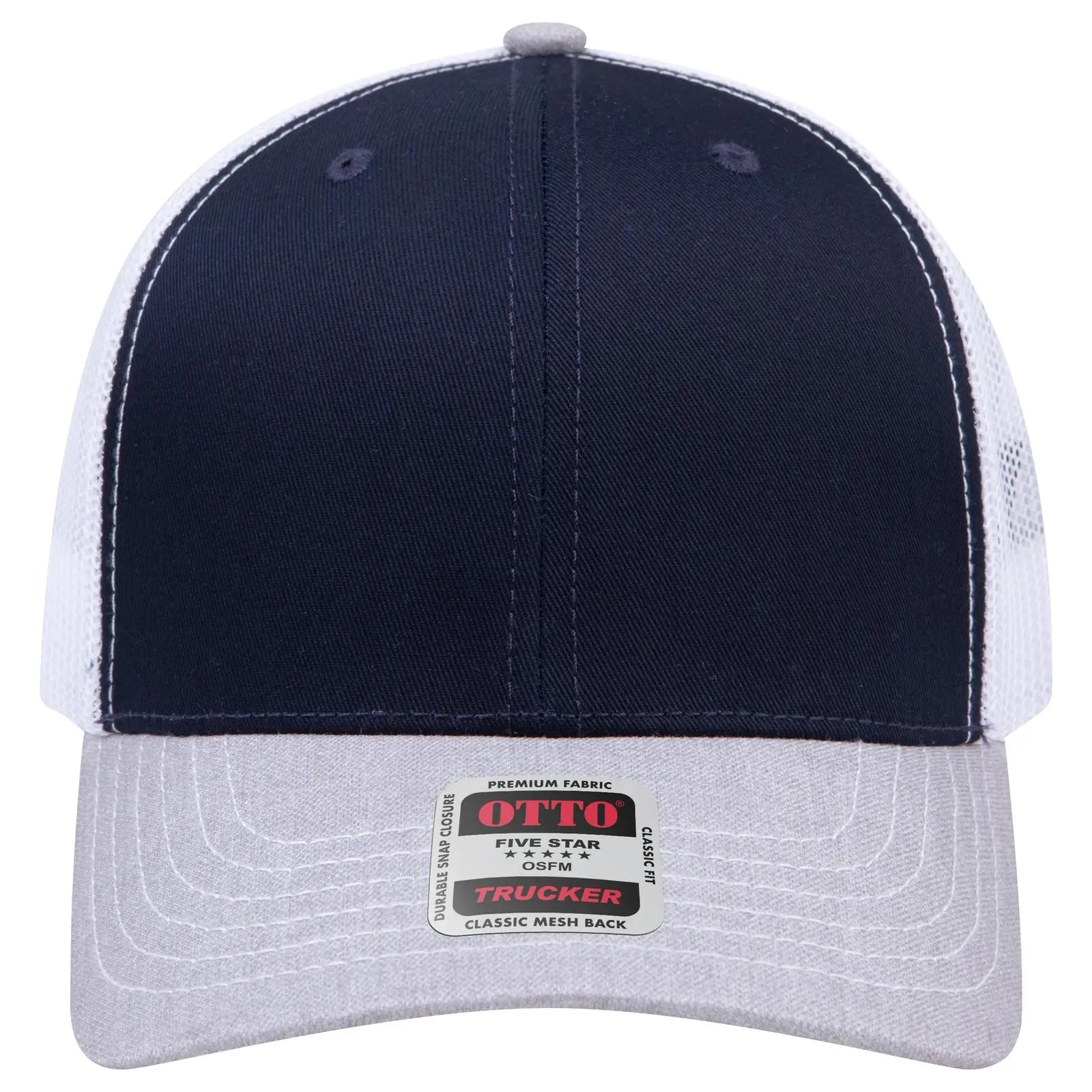 Otto 112-1 6 Panel Mid Profile Mesh Back Trucker Cap - Heathergray/navy/white - 7 3/8’’ - 5/8’’