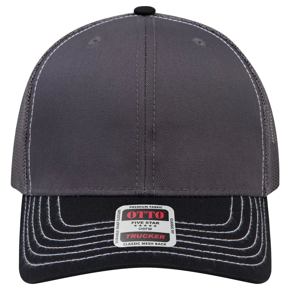 Otto 112-1 6 Panel Mid Profile Mesh Back Trucker Cap - Blk/ch.gry/ch.gry - 7 3/8’’ - 5/8’’
