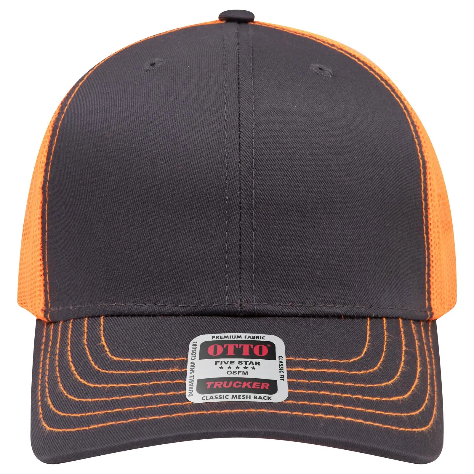 Otto 112-1 6 Panel Mid Profile Mesh Back Trucker Cap - Ch.gry/ch.gry/n.org - 7 3/8’’ - 5/8’’
