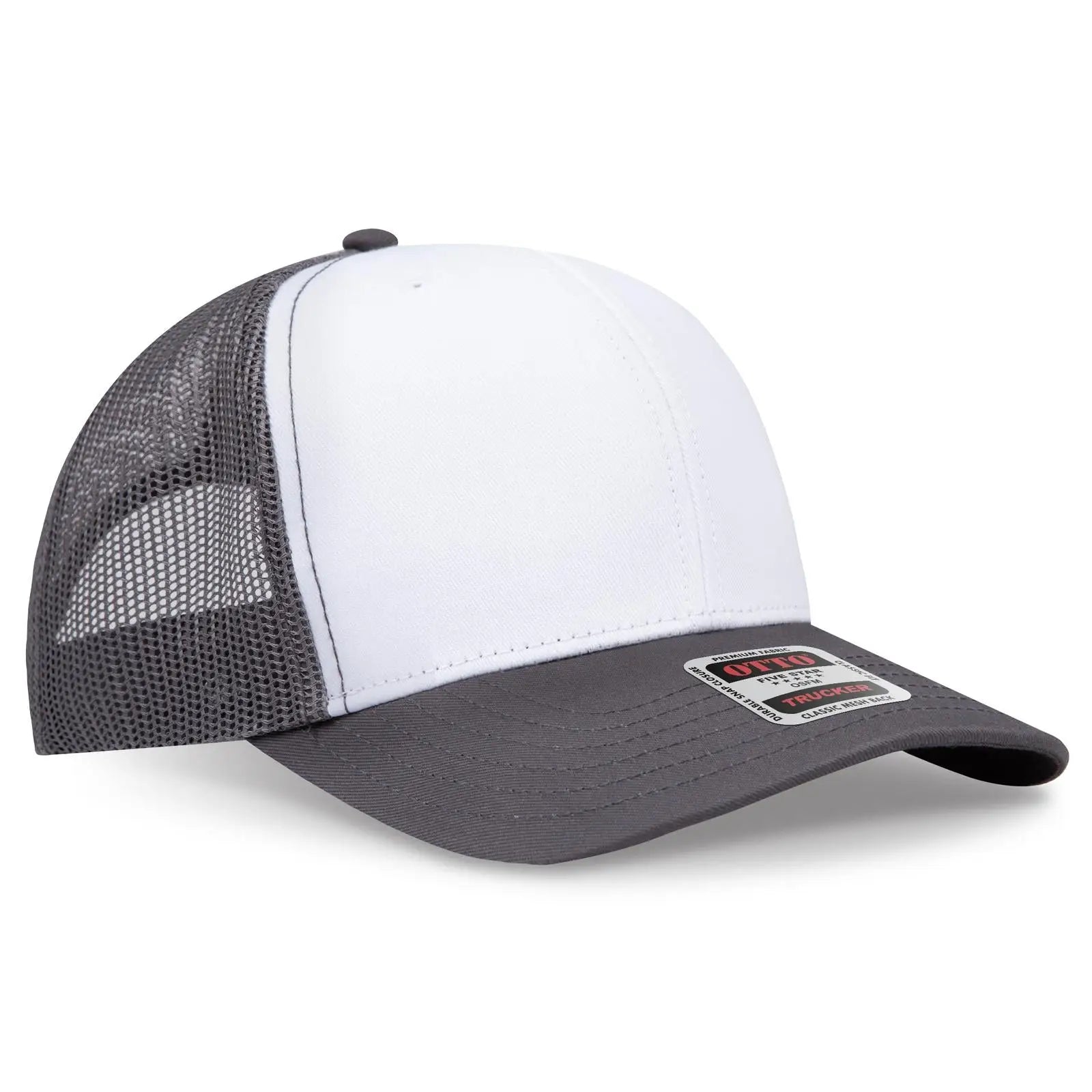 Otto 112-1 6 Panel Mid Profile Mesh Back Trucker Cap - Ch.gry/wht/ch.gry - 7 3/8’’ - 5/8’’