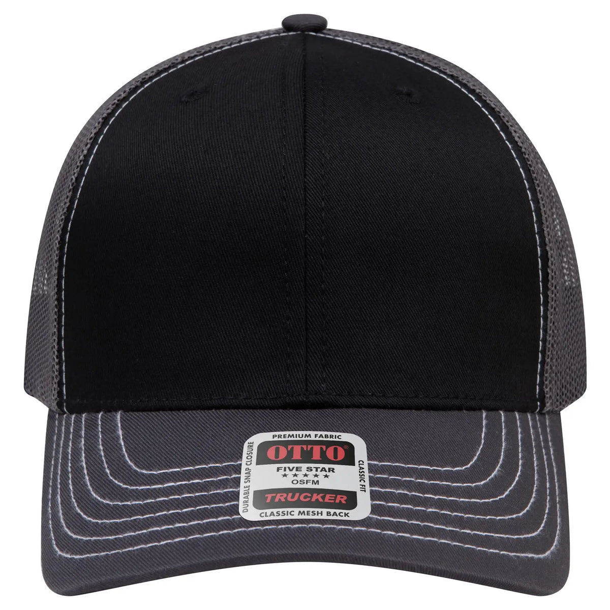 Otto 112-1 6 Panel Mid Profile Mesh Back Trucker Cap - Ch.gry/blk/ch.gry - 7 3/8’’ - 5/8’’