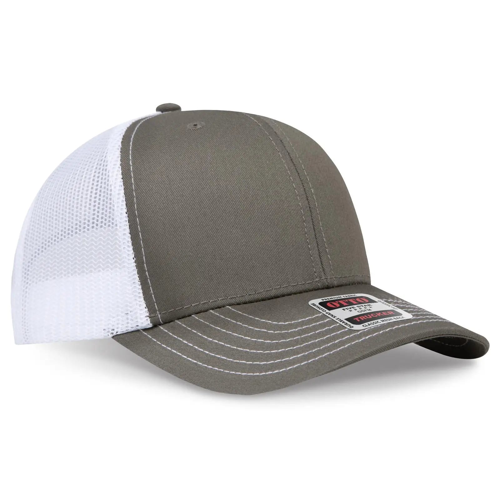 Otto 112-1 6 Panel Mid Profile Mesh Back Trucker Cap - Ol.grn/ol.grn/wht - 7 3/8’’ - 5/8’’