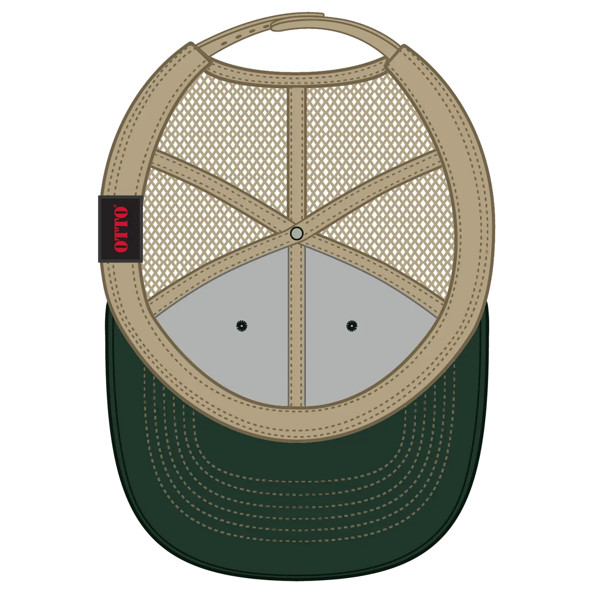 Otto 112-1 6 Panel Mid Profile Mesh Back Trucker Cap - Dk.grn/dk.grn/kha - 7 3/8’’ - 5/8’’