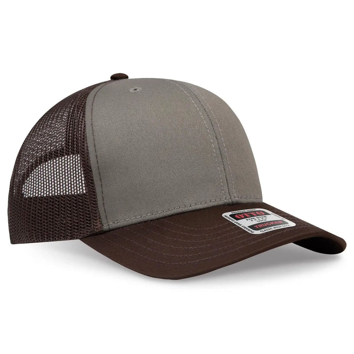 Otto 112-1 6 Panel Mid Profile Mesh Back Trucker Cap - Dk.brn/ol.grn/dk.brn - 7 3/8’’ - 5/8’’
