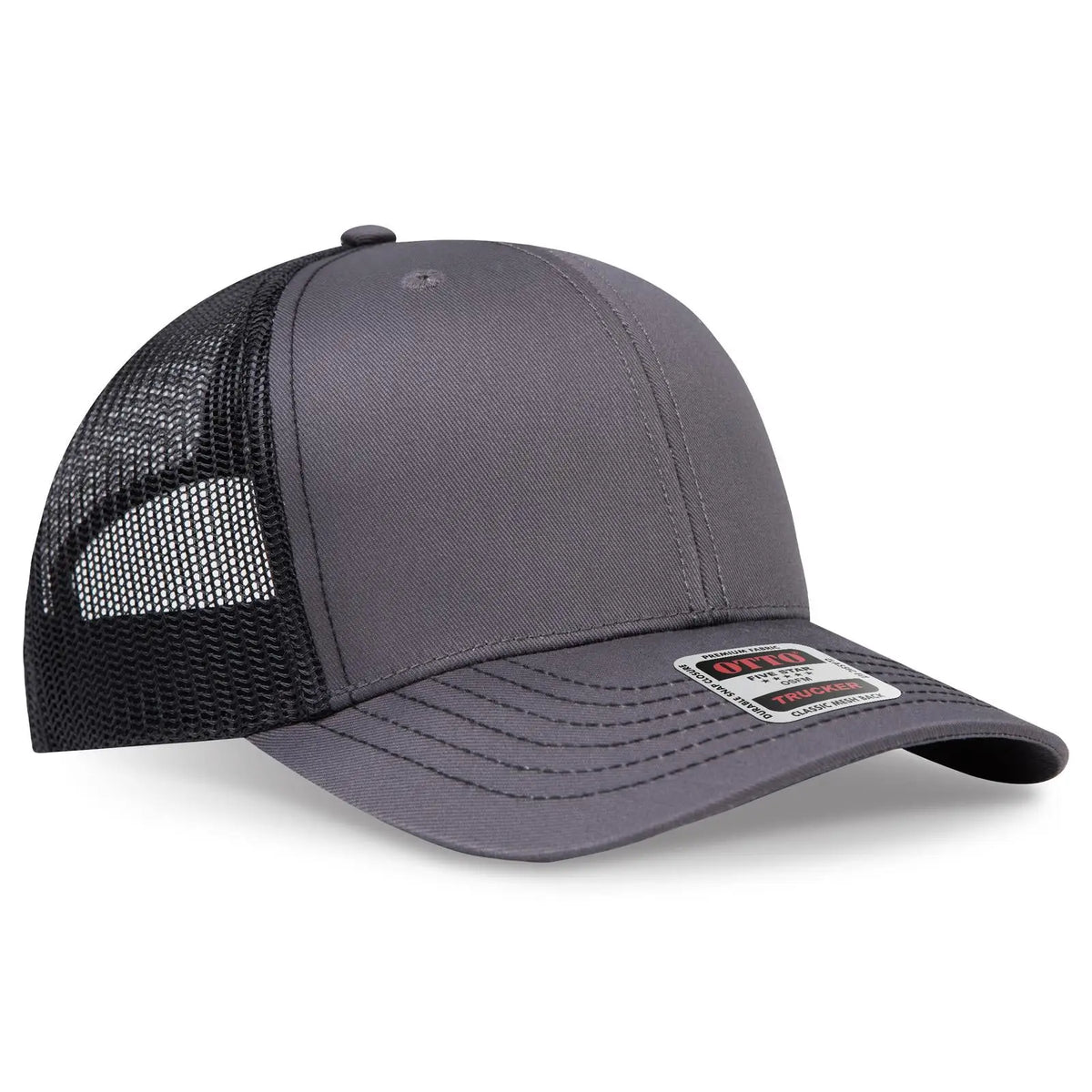Otto 112-1 6 Panel Mid Profile Mesh Back Trucker Cap - Ch.gry/ch.gry/blk - 7 3/8’’ - 5/8’’