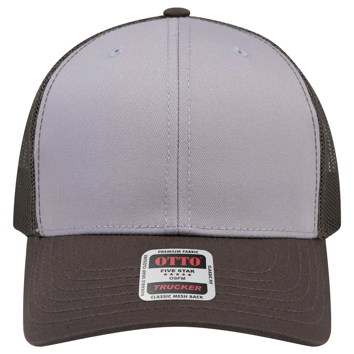 Otto 112-1 6 Panel Mid Profile Mesh Back Trucker Cap - Dk.ol.grn/gry/dk.ol.grn - 7 3/8’’ - 5/8’’