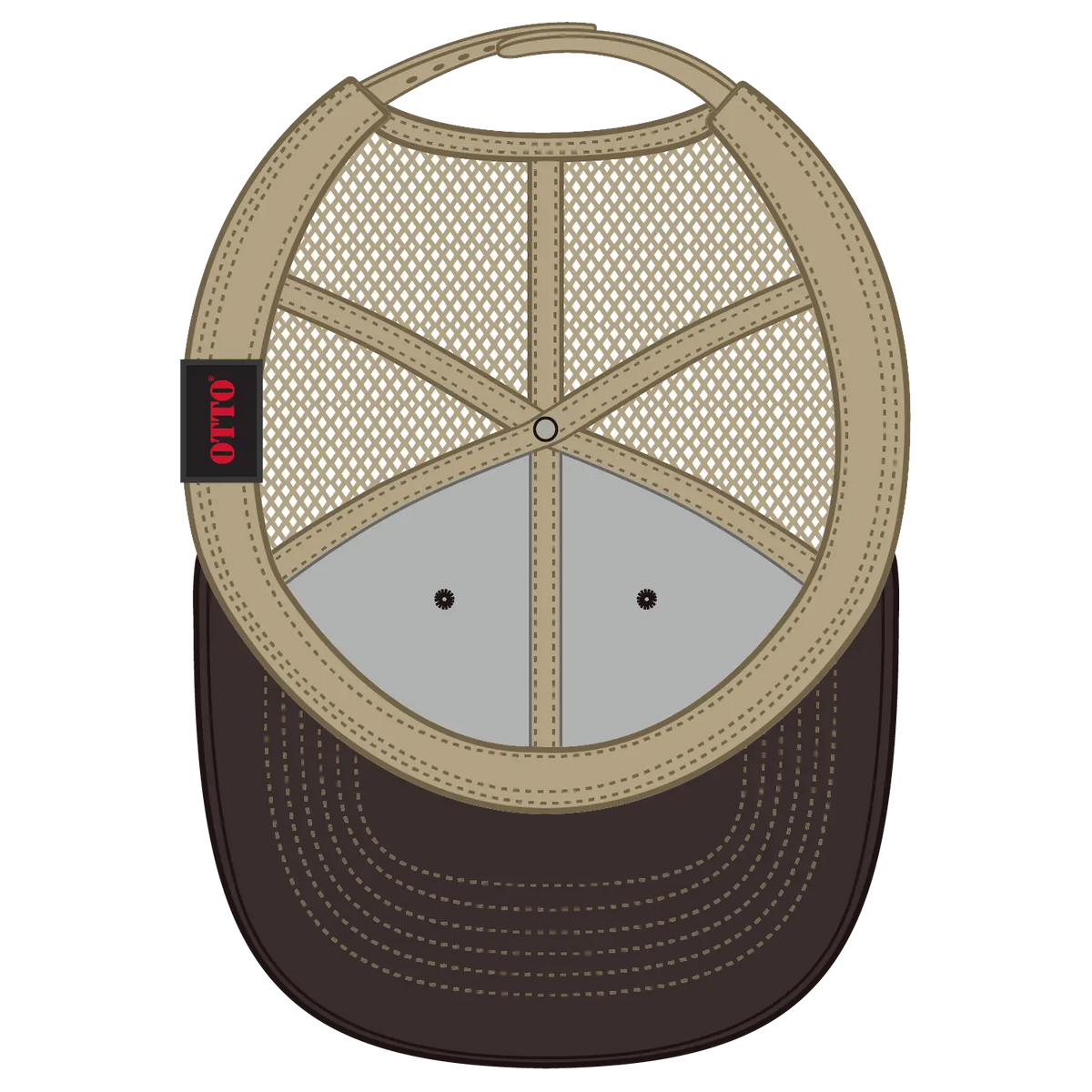 Otto 112-1 6 Panel Mid Profile Mesh Back Trucker Cap - Dk.brn/dk.brn/kha - 7 3/8’’ - 5/8’’