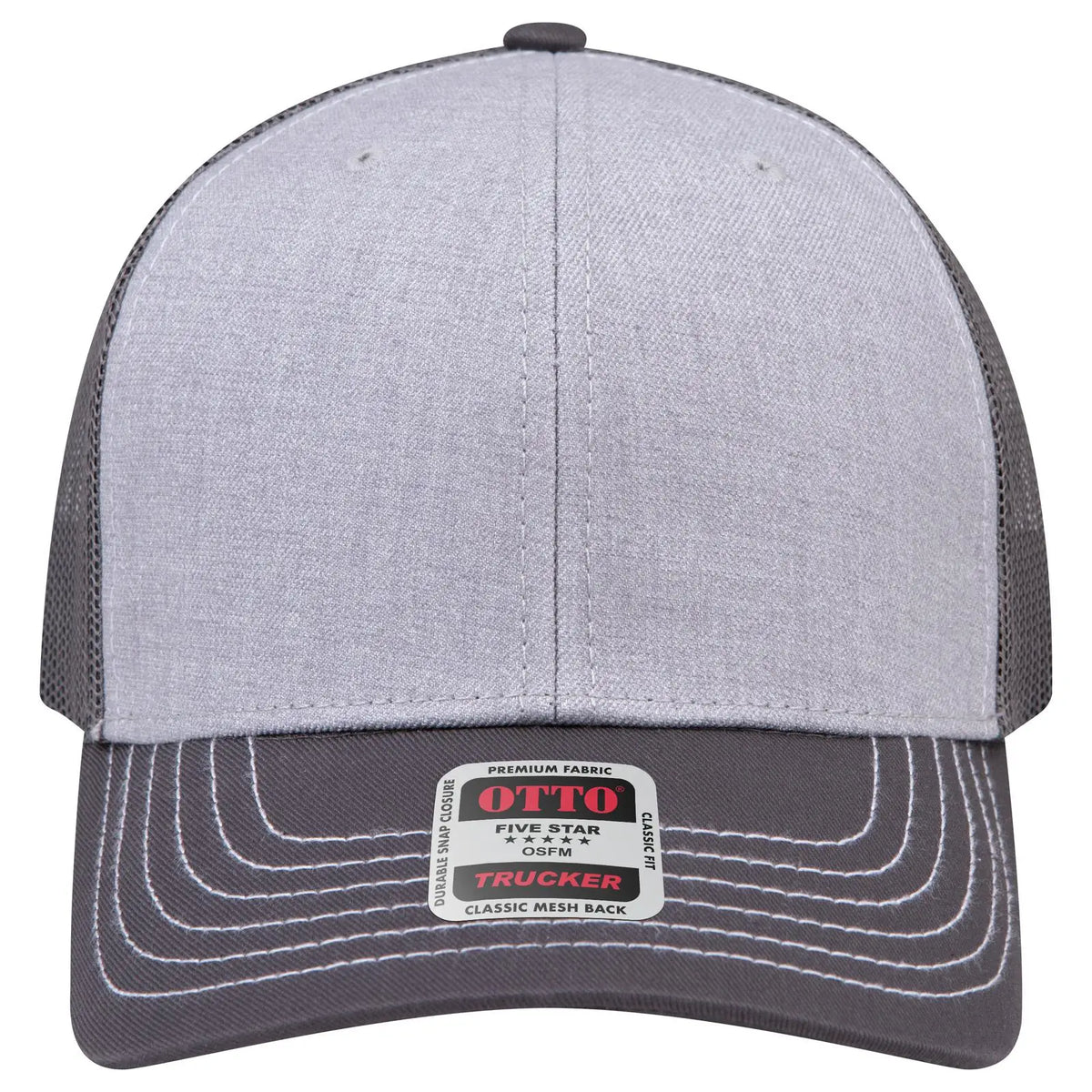 Otto 112-1 6 Panel Mid Profile Mesh Back Trucker Cap - Charcoalgray/heathergray/charcoalgray - 7 3/8’’ - 5/8’’
