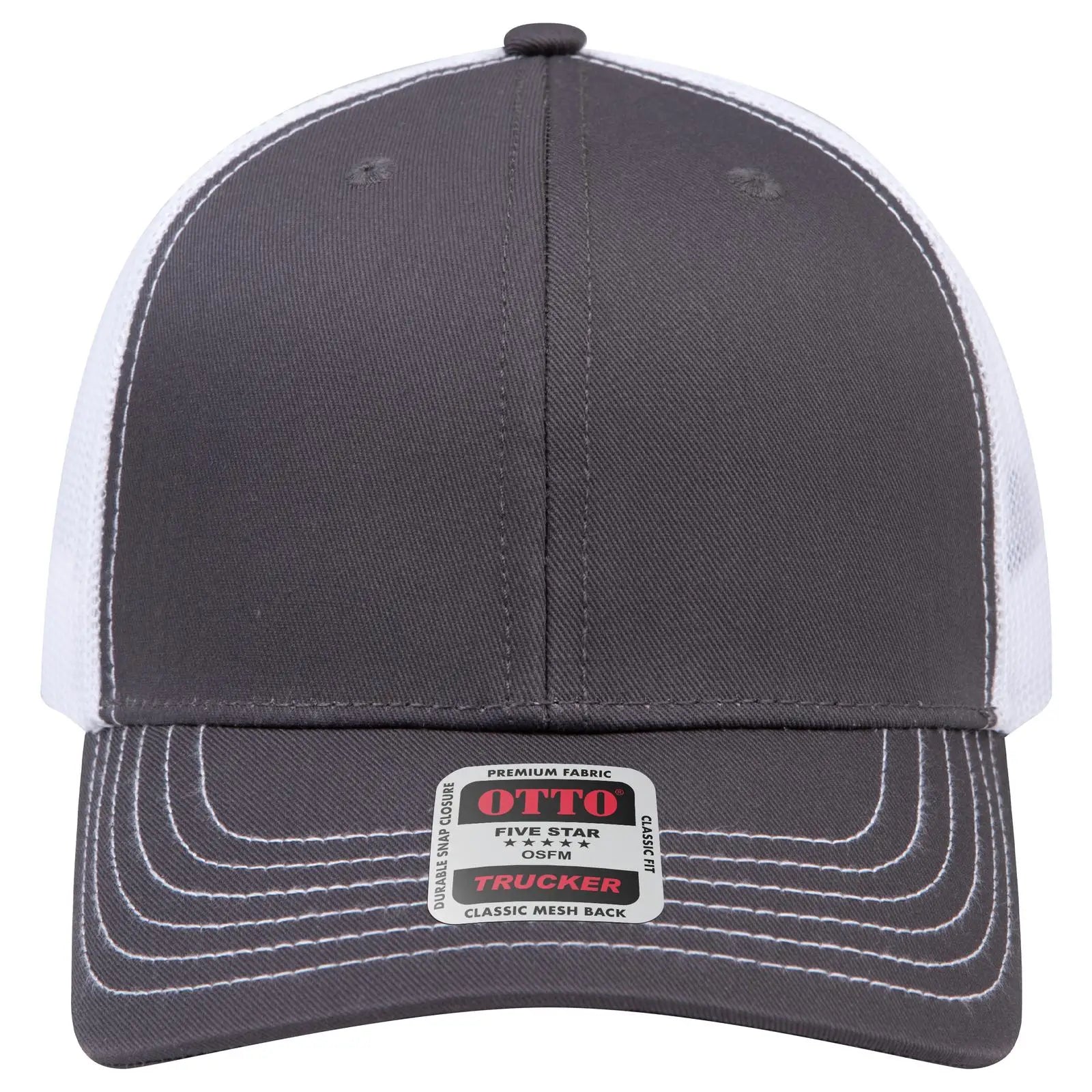 Otto 112-1 6 Panel Mid Profile Mesh Back Trucker Cap - Ch.gry/ch.gry/wht - 7 3/8’’ - 5/8’’