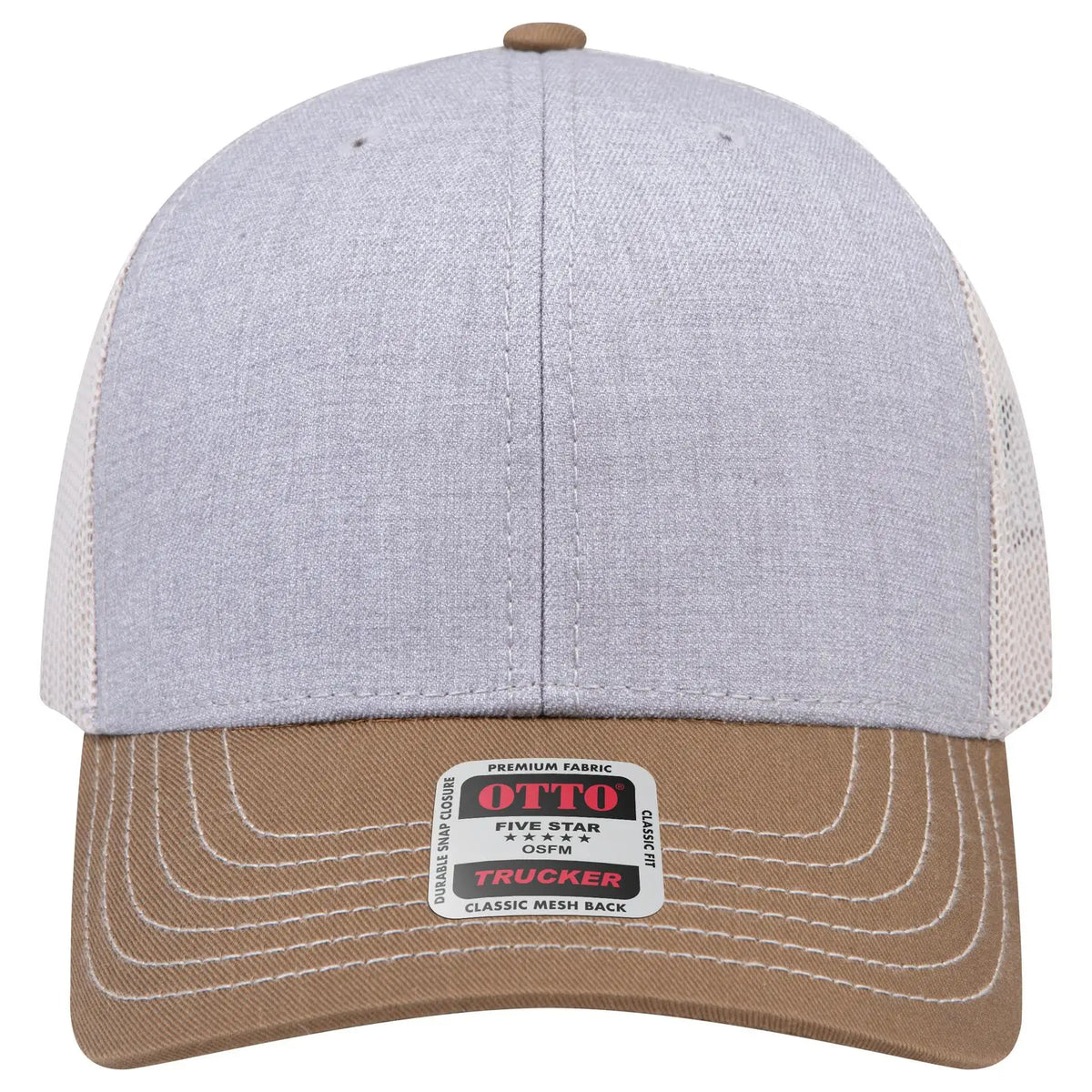 Otto 112-1 6 Panel Mid Profile Mesh Back Trucker Cap - Coy.brn/h.gry/lt.khk - 7 3/8’’ - 5/8’’