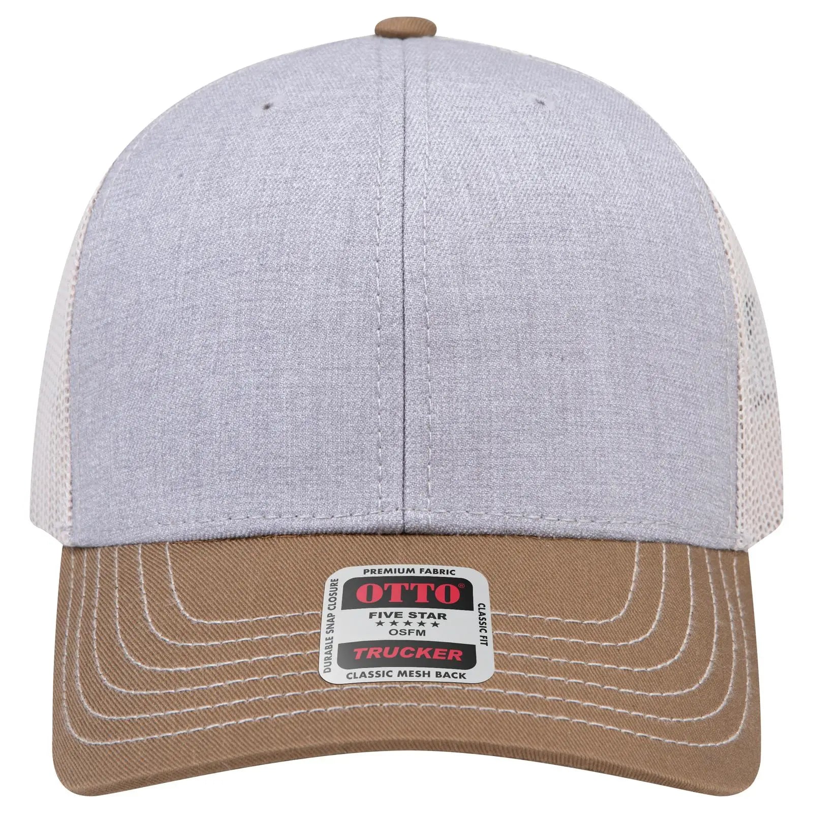 Otto 112-1 6 Panel Mid Profile Mesh Back Trucker Cap - Coy.brn/h.gry/lt.khk - 7 3/8’’ - 5/8’’