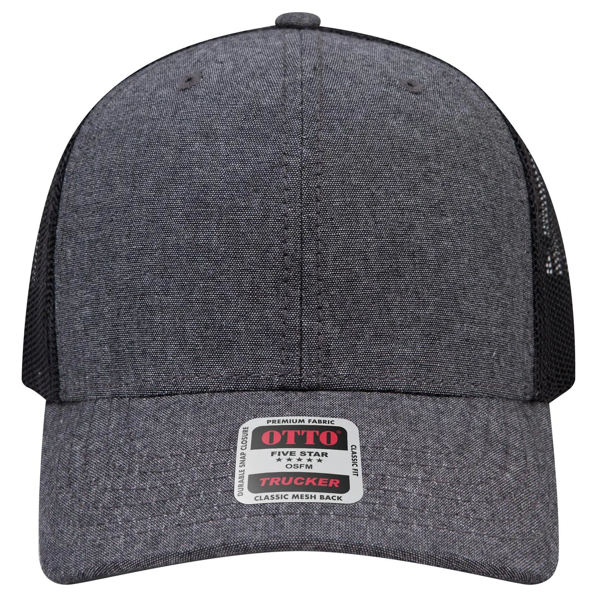 Otto 112-1 6 Panel Mid Profile Mesh Back Trucker Cap - Black - 7 3/8’’ - 5/8’’