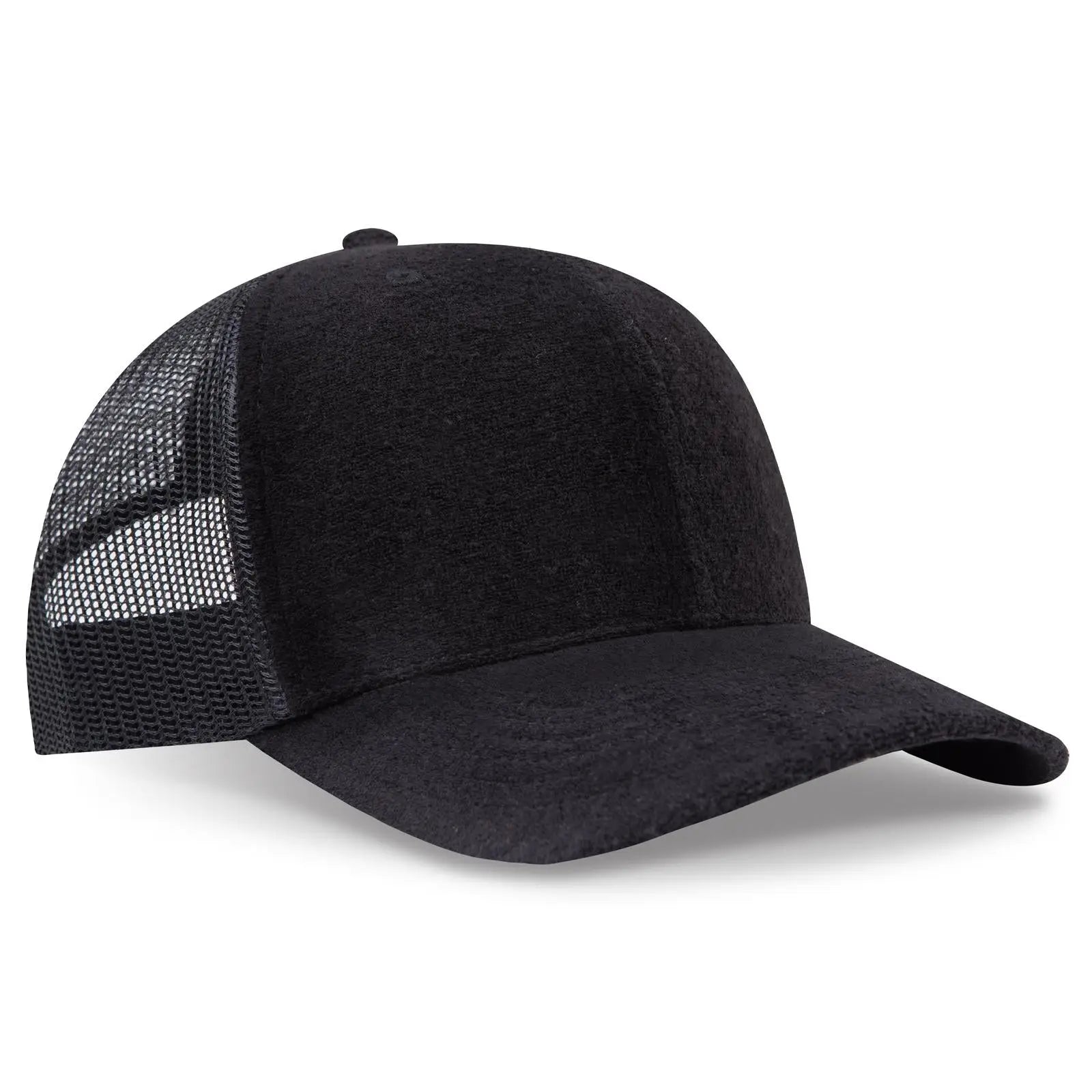 Otto 112-1 6 Panel Mid Profile Mesh Back Trucker Cap - Black - 7 3/8’’ - 5/8’’