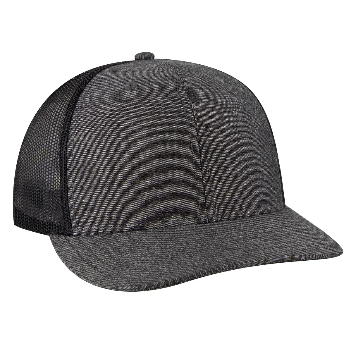 Otto 112-1 6 Panel Mid Profile Mesh Back Trucker Cap - Black - 7 3/8’’ - 5/8’’