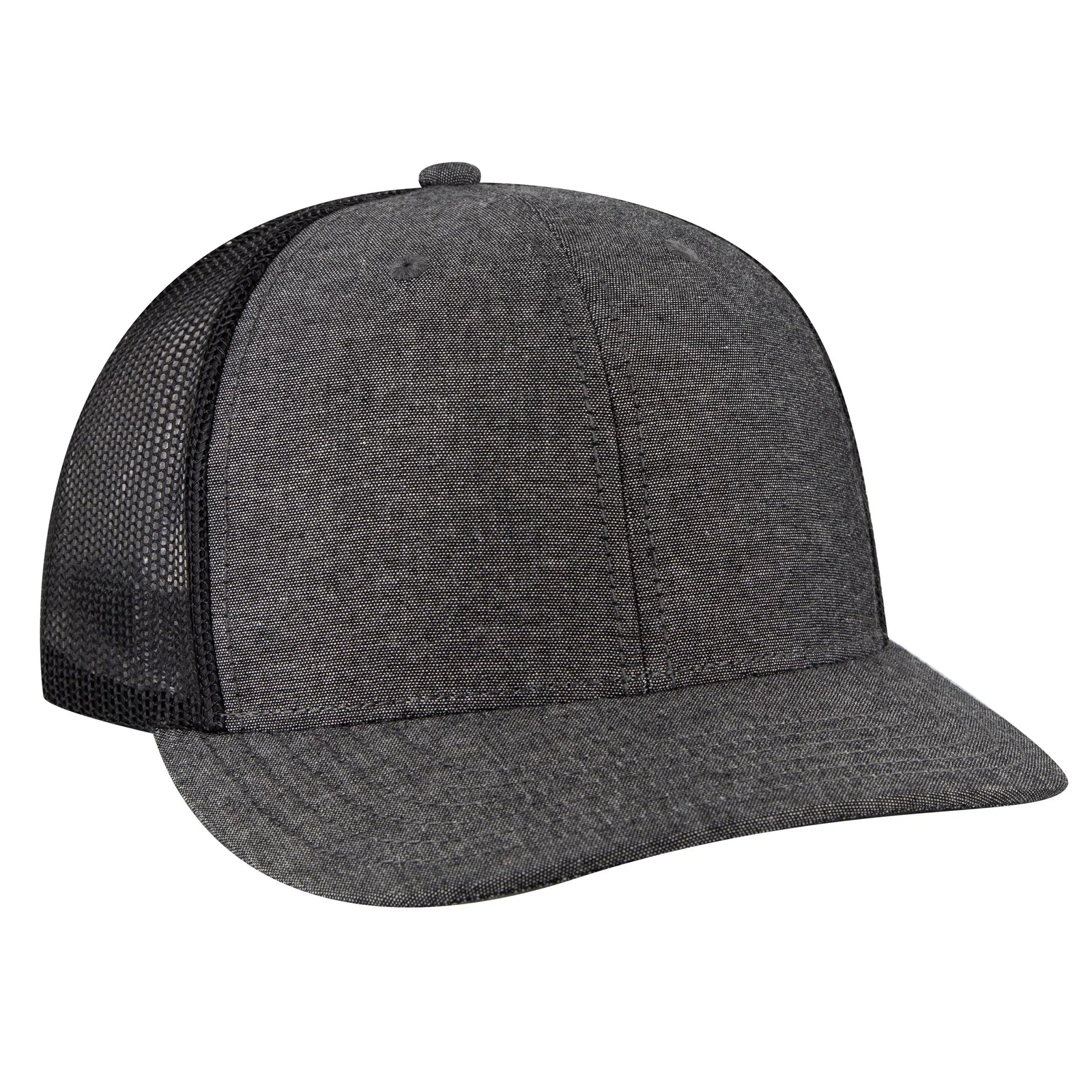 Otto 112-1 6 Panel Mid Profile Mesh Back Trucker Cap - Black - 7 3/8’’ - 5/8’’