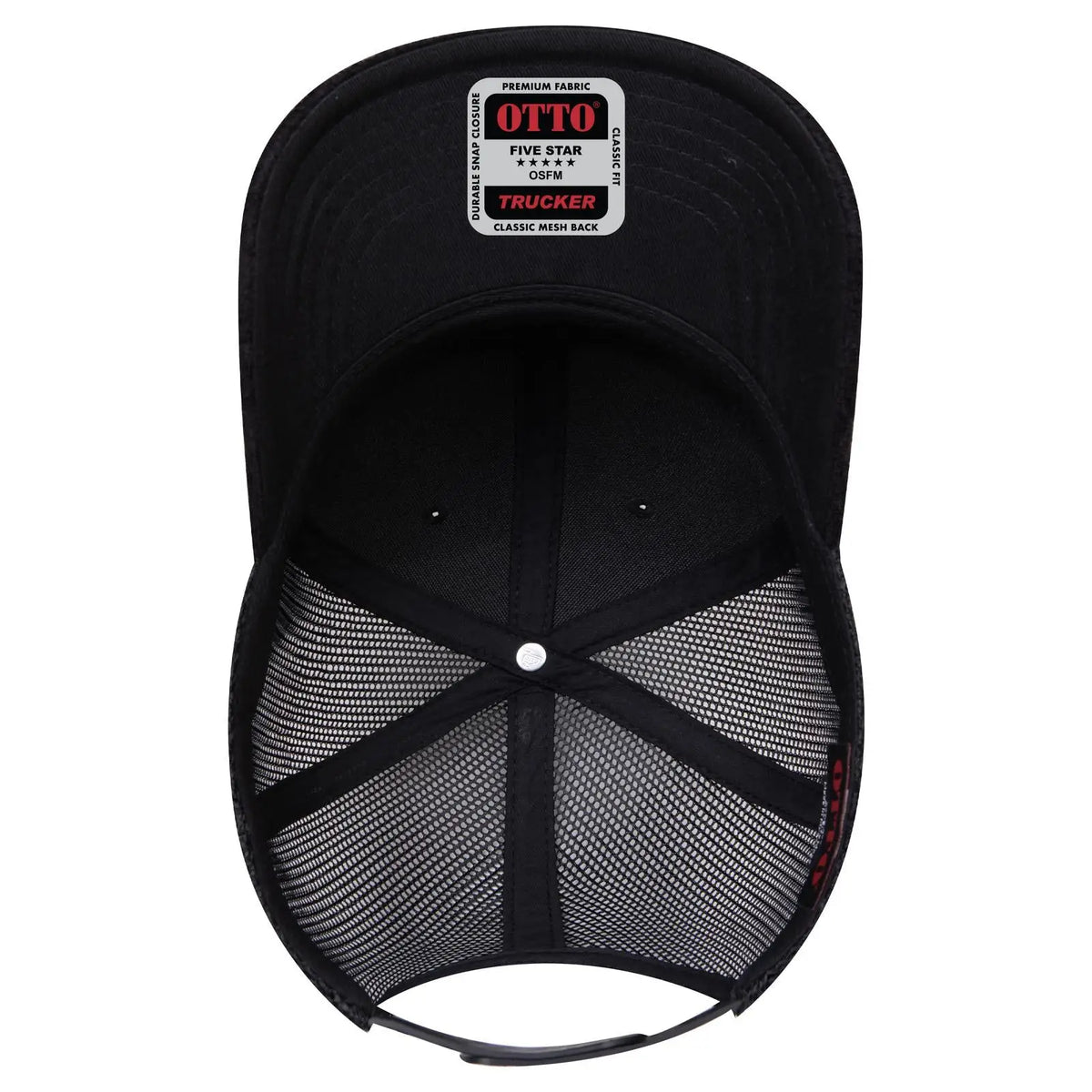 Otto 112-1 6 Panel Mid Profile Mesh Back Trucker Cap - Black - 7 3/8’’ - 5/8’’