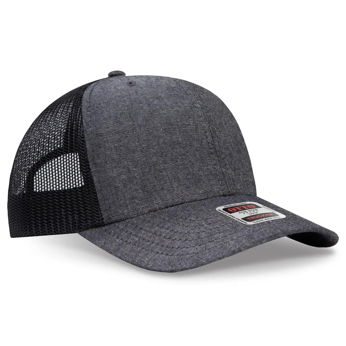 Otto 112-1 6 Panel Mid Profile Mesh Back Trucker Cap - Black - 7 3/8’’ - 5/8’’