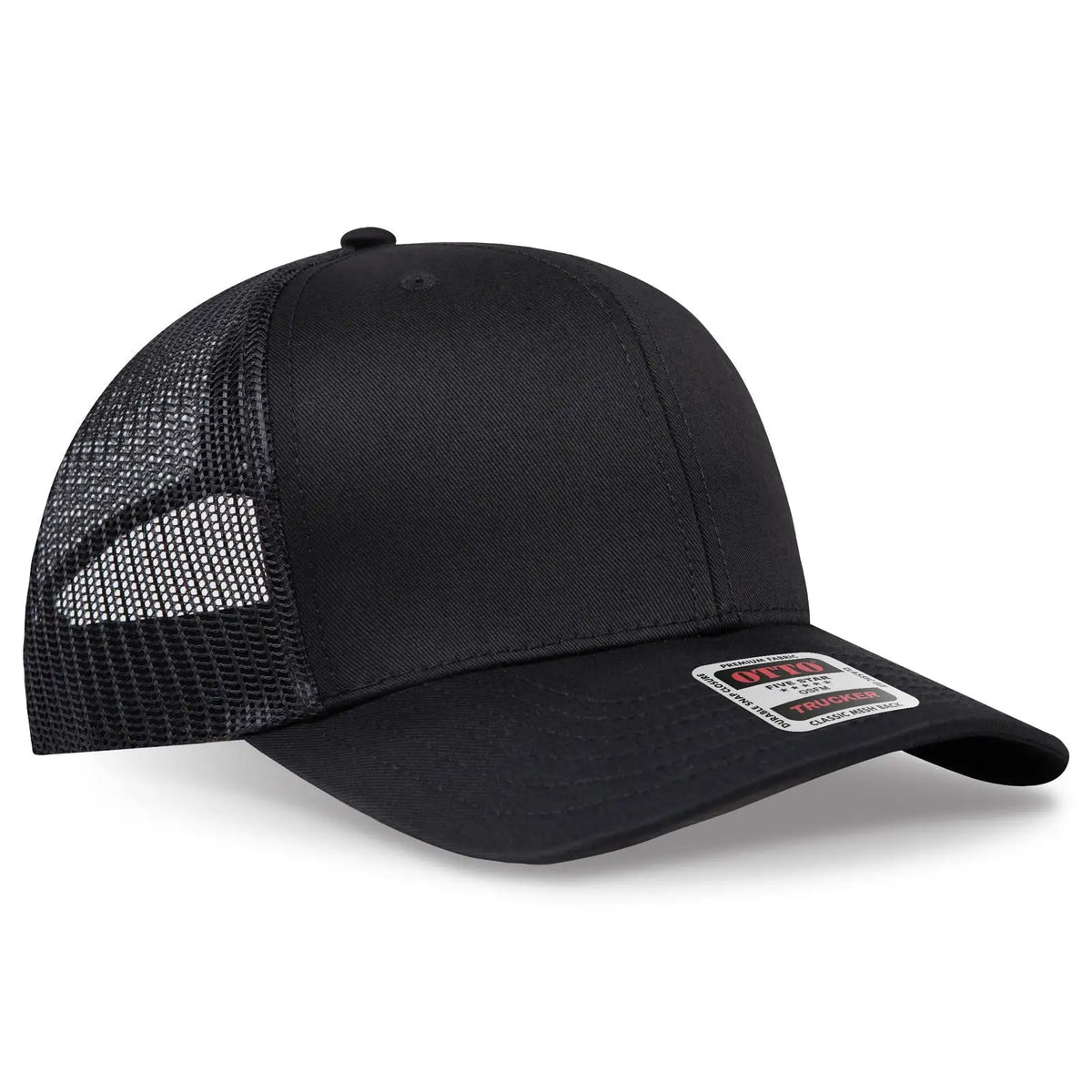 Otto 112-1 6 Panel Mid Profile Mesh Back Trucker Cap - Black