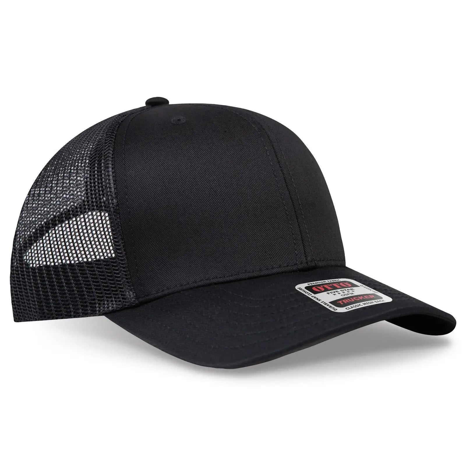 Otto 112-1 6 Panel Mid Profile Mesh Back Trucker Cap - Black