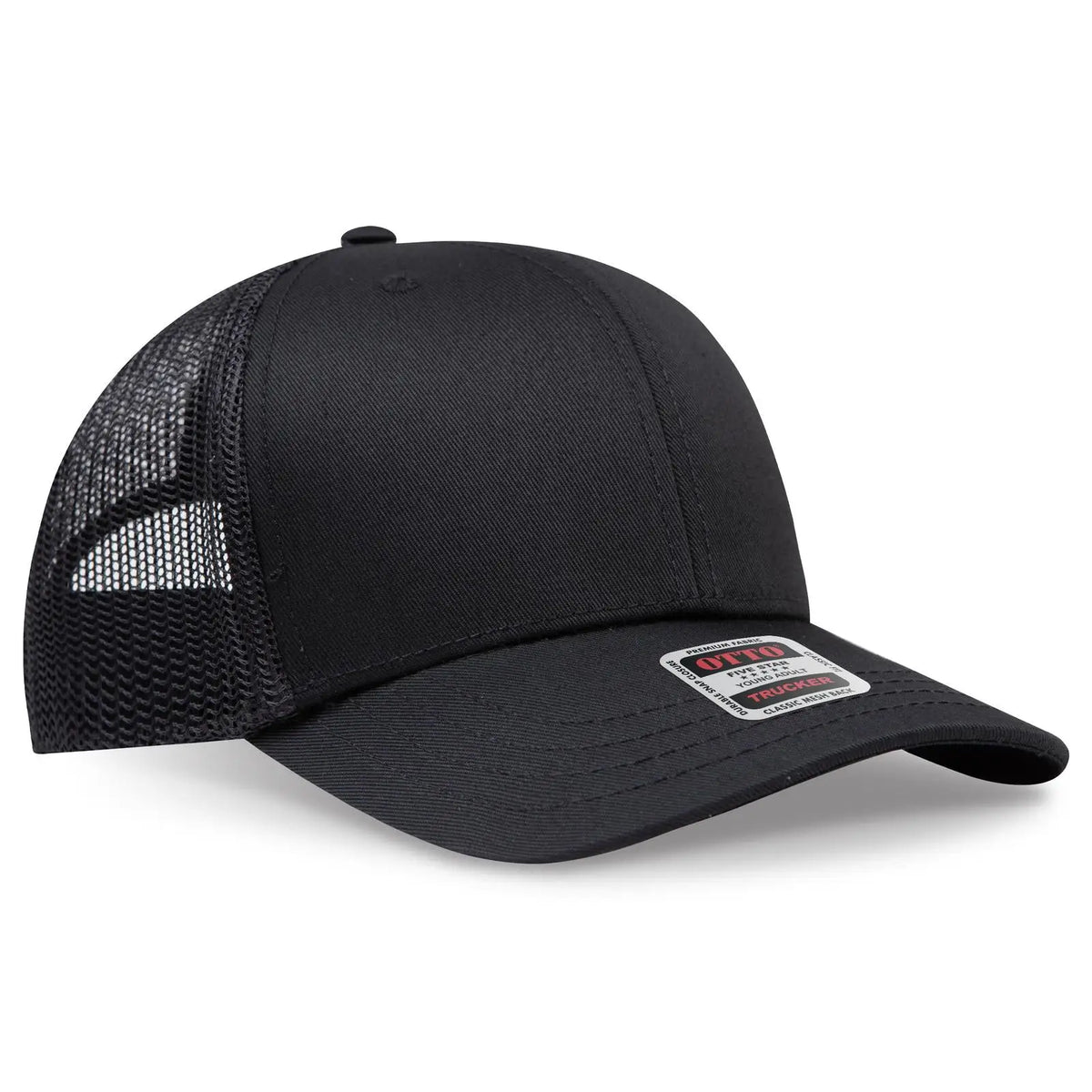 Otto 112-1 6 Panel Mid Profile Mesh Back Trucker Cap - Black