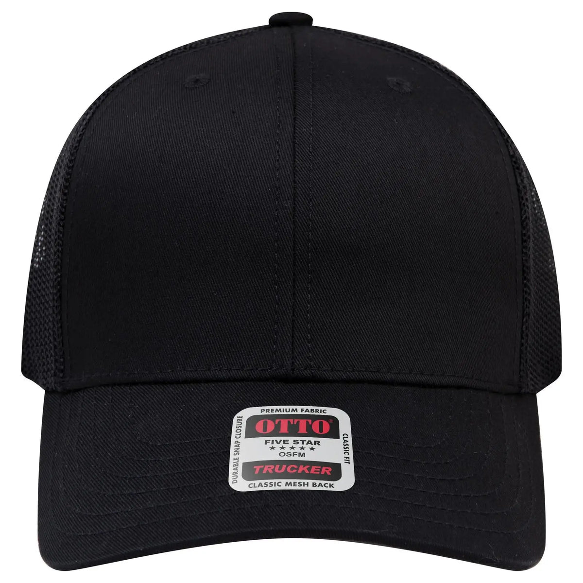 Otto 112-1 6 Panel Mid Profile Mesh Back Trucker Cap - Black