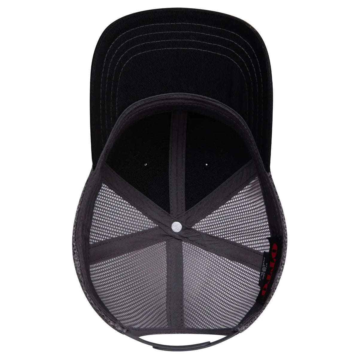 Otto 112-1 6 Panel Mid Profile Mesh Back Trucker Cap - Blk/blk/ch.gry