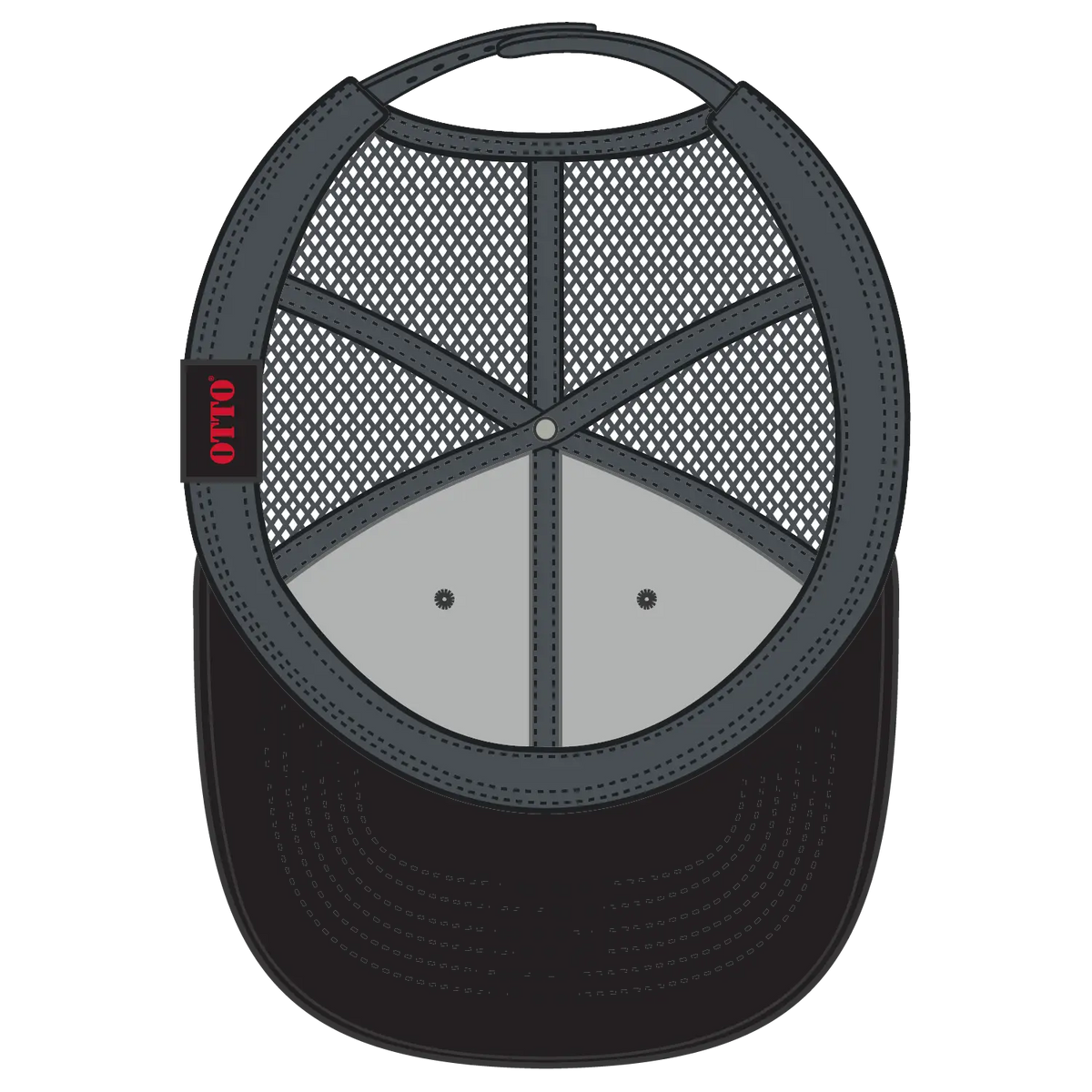 Otto 112-1 6 Panel Mid Profile Mesh Back Trucker Cap - Blk/blk/ch.gry