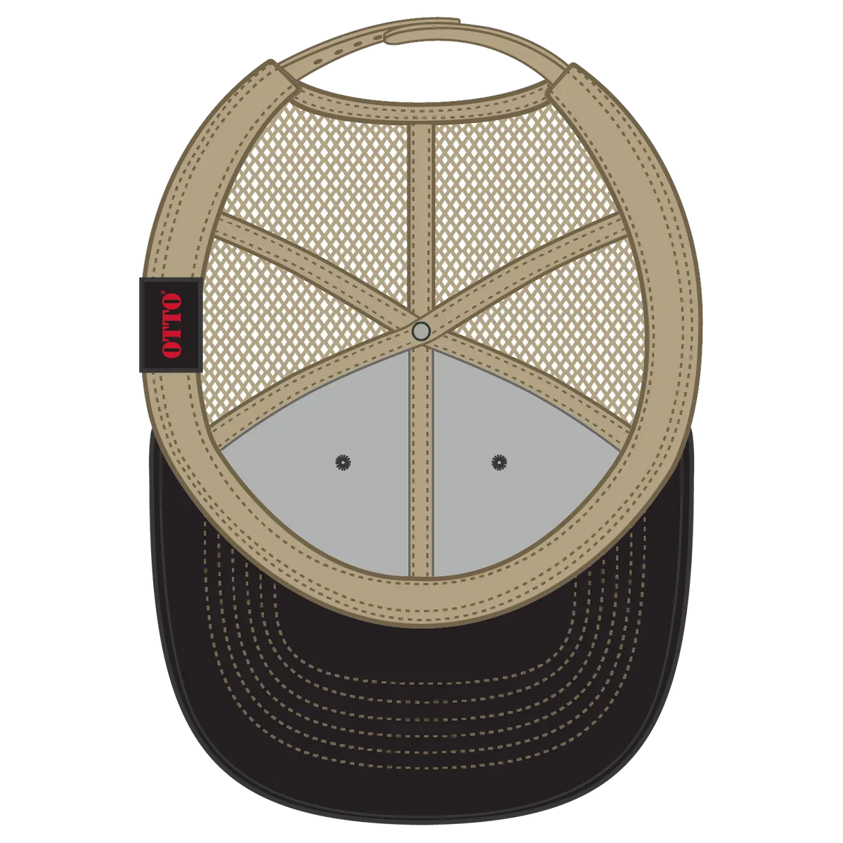 Otto 112-1 6 Panel Mid Profile Mesh Back Trucker Cap - Blk/blk/kha