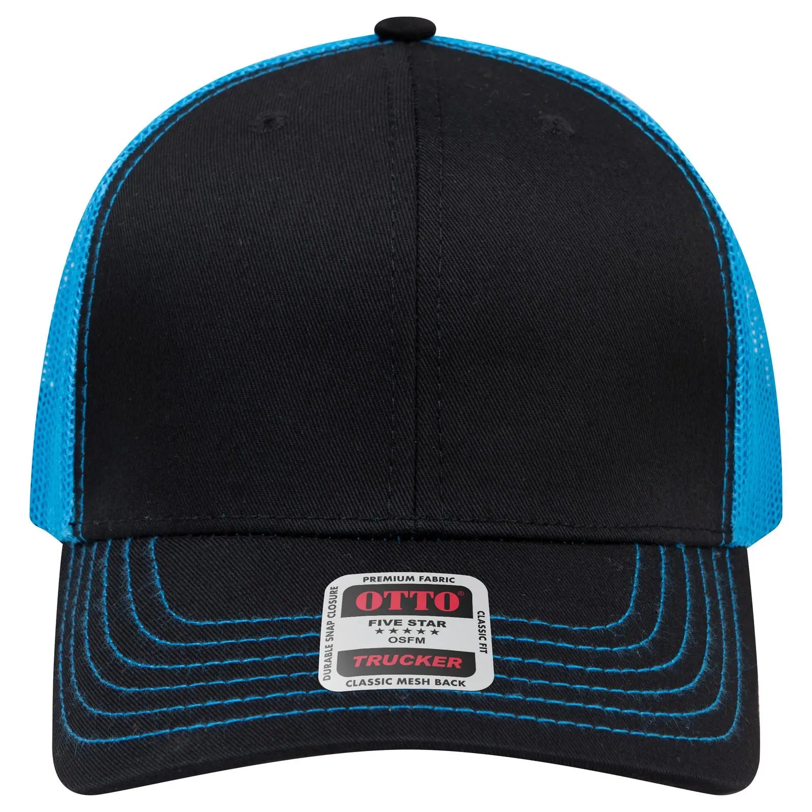 Otto 112-1 6 Panel Mid Profile Mesh Back Trucker Cap - Blk/blk/n.blue - 7 3/8’’ - 5/8’’