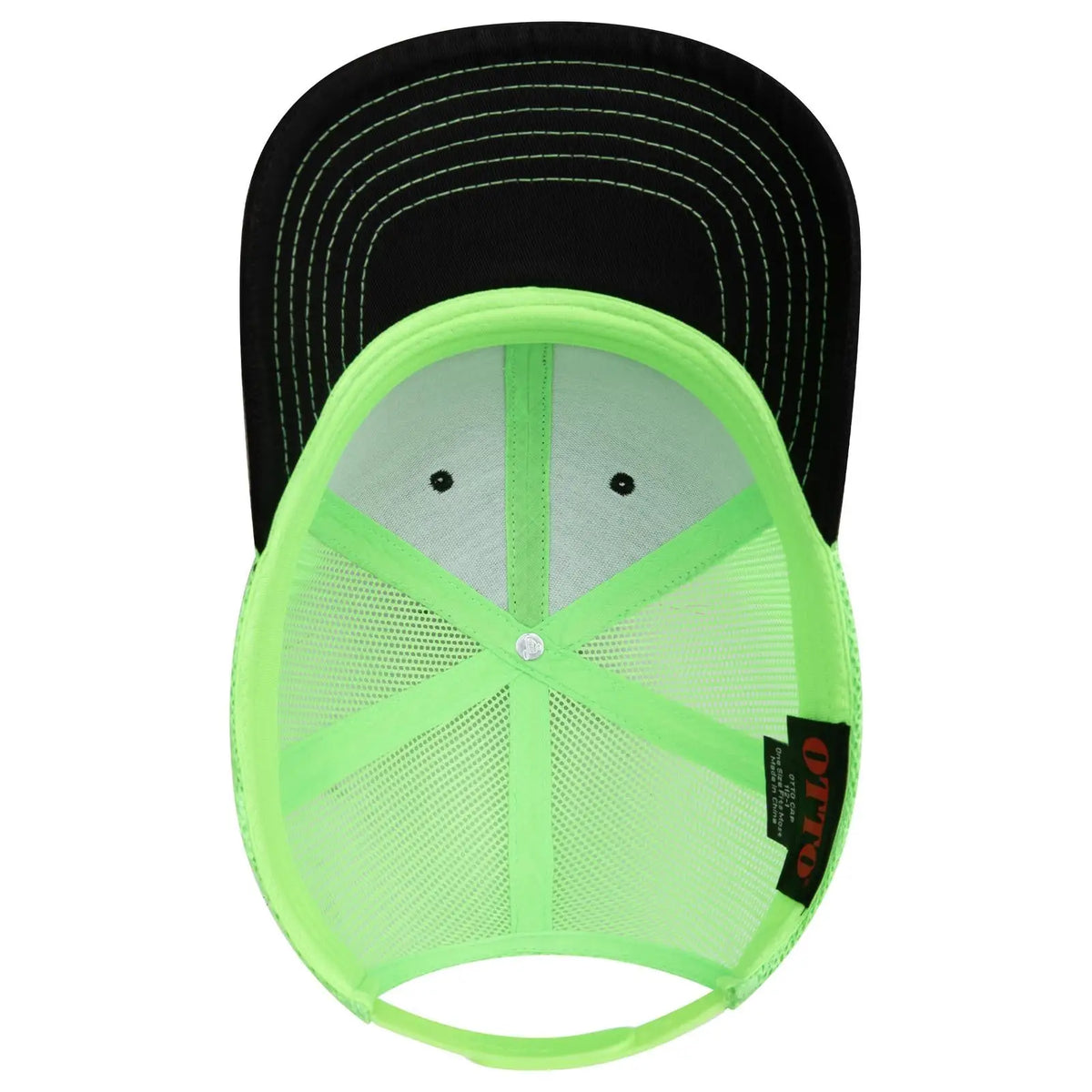 Otto 112-1 6 Panel Mid Profile Mesh Back Trucker Cap - Blk/blk/n.grn - 7 3/8’’ - 5/8’’