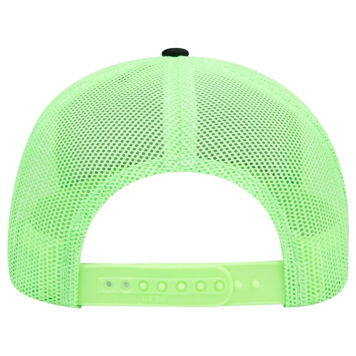 Otto 112-1 6 Panel Mid Profile Mesh Back Trucker Cap - Blk/blk/n.grn - 7 3/8’’ - 5/8’’