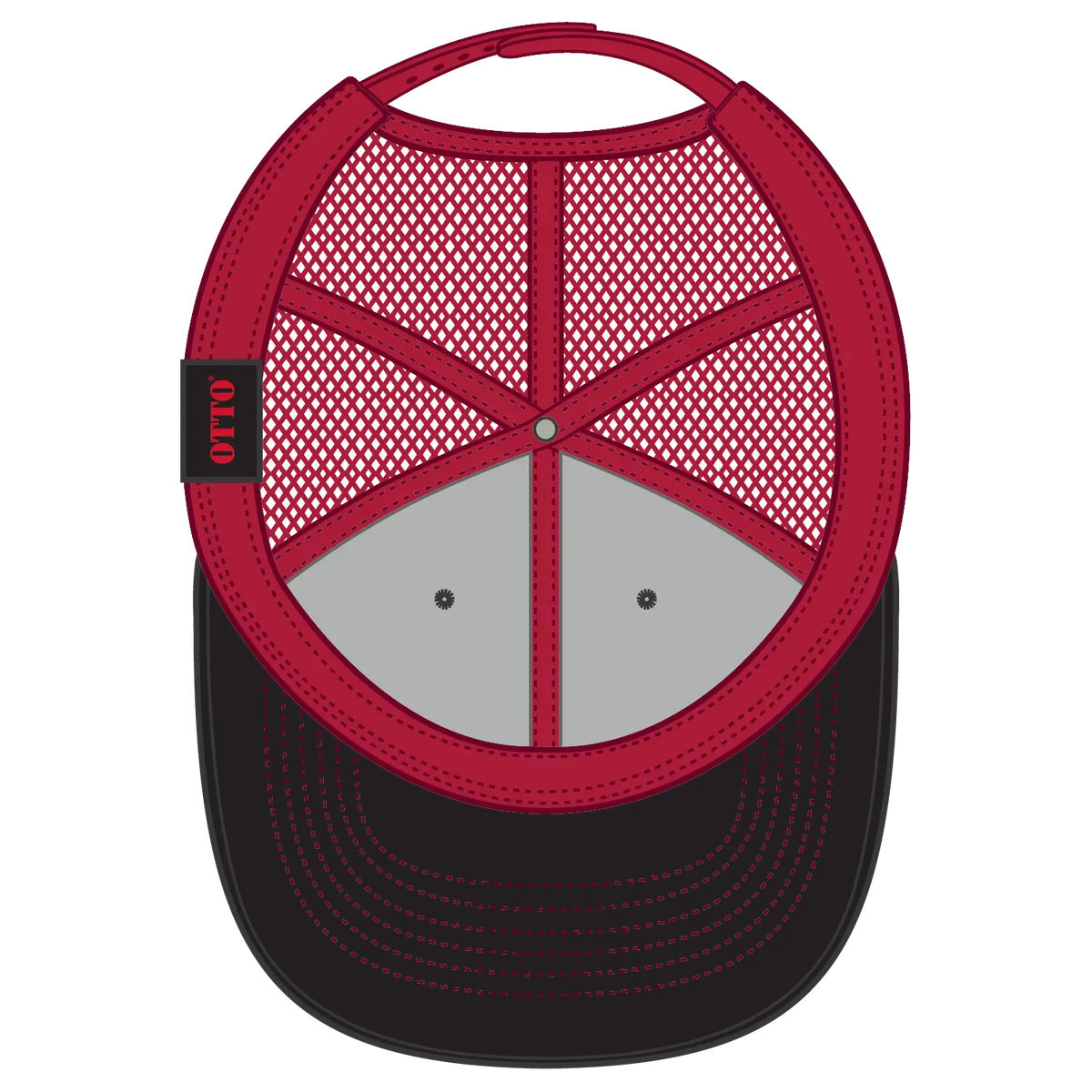 Otto 112-1 6 Panel Mid Profile Mesh Back Trucker Cap - Blk/blk/red - 7 3/8’’ - 5/8’’