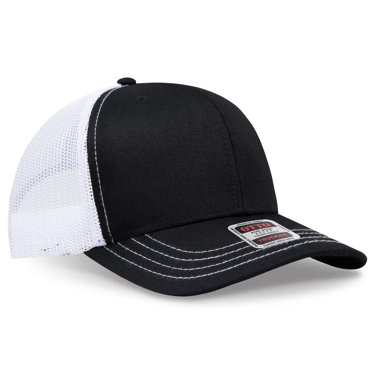 Otto 112-1 6 Panel Mid Profile Mesh Back Trucker Cap - Blk/blk/wht